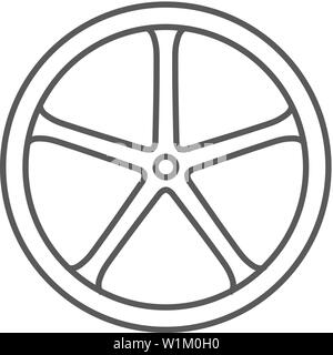 Bicycle wheel icon in thin outline style. Sport cycling race single track tubular Stock Vector