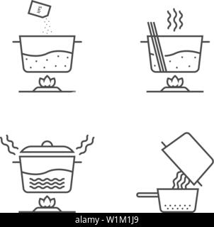 thin line cooking spaghetti in stages on white Stock Vector