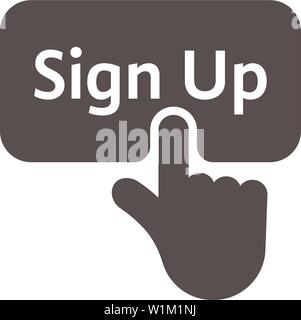 black simple finger presses on sign up button Stock Vector