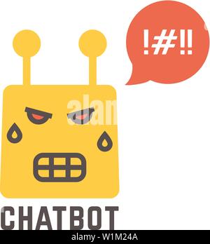 angry yellow chatbot icon on white background Stock Vector