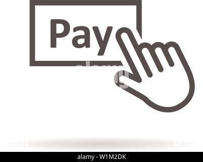 black thin line finger presses on pay button Stock Vector