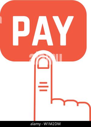 pay button with red thin line finger on white Stock Vector