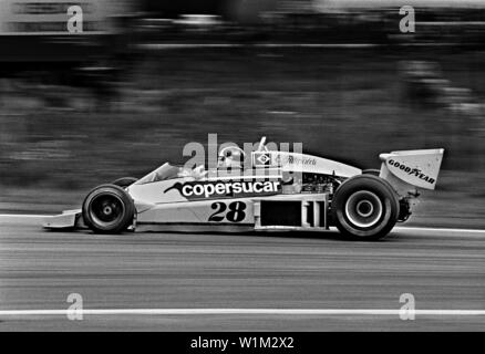 The Brazilian Emerson Fittipaldi in his Fittipaldi Ford Formula one car at Anderstorp 1977 Stock Photo