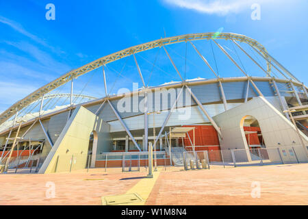 Doha, Qatar - February 21, 2019: main stadium of Qatar in Aspire Park, the Khalifa Stadium that will host the 2022 World Cup. National Stadium, fully Stock Photo