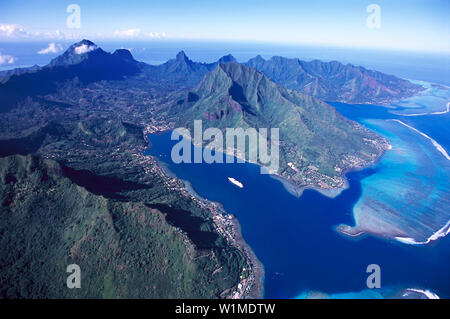 Cruiser ship MS Europa, Aerial view, Cook´s Bay, Moorea French Polynesia Stock Photo