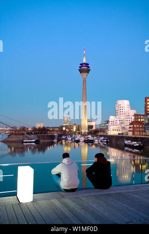 Images Germany Tower Duesseldorf Night Houses Cities