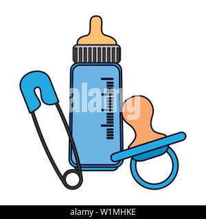 baby milk bottle with pacifier and clothespin Stock Vector