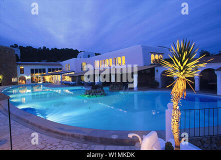 Hotel Hacienda Na Xamena at night, Sao Miguel, Ibiza, Balearic Islands, Spain Stock Photo