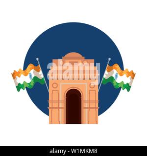 indian gate arch monument with flags Stock Vector