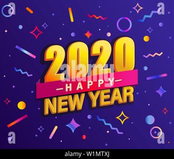 Happy New 2020 Year Poster With Lettering Composition. Seasonal Flyers 