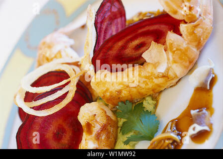 Vorspeise mit Garnelen, Hotel Meurice Paris, Frankreich Stock Photo