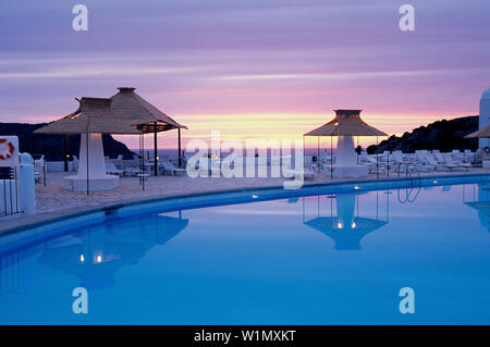 5 star luxury Hotel Hacienda Na Xamena at sunset, San Miguel, Ibiza, Balearic Islands, Spain Stock Photo