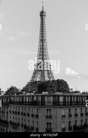 Paris, France - July 2, 2017: Eiffel Tower in black and white Stock Photo