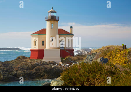 Historic Coquille River Lighthouse , Bullards Beach State Park near Bandon , Oregon , USA Stock Photo