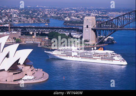 Cruiser ship MS Europa, Aerial view, Sydney, NSW Australia Stock Photo