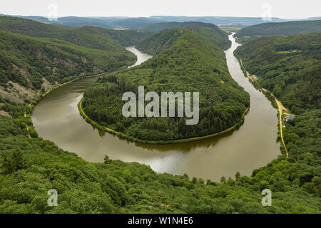 Iconic river course Saarschleife in Saarland, Germany Stock Photo