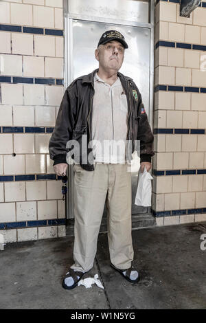 street portrait of a senior man in military jacket in Philadelphia Stock Photo