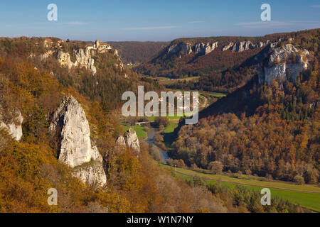 View over the Danube river to Werenwag castle, Upper Danube Nature Park, Baden-Wuerttemberg, Germany Stock Photo
