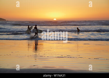 Sunset at the Pacific coast , Surfer , Dillon Beach , Bodega Bay , Sonoma , California , USA Stock Photo