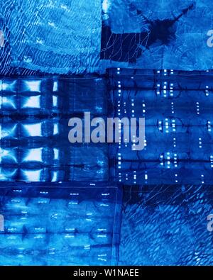 Shibori (indigo dyed) fabric samples Stock Photo