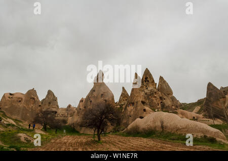 View of the volcanic cliffs in Cappadocia. Goreme National Park. Central Turkey Stock Photo