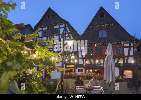 Wine tavernes Green Tree and Electoral Palatinate, Bacharach by the Rhine, Upper Middle Rhine Valley, Rheinland-Palatinate, Germany, Europe Stock Photo