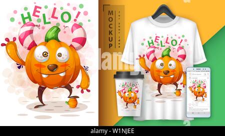 Cute pumpkin monster - mockup for your idea Stock Vector
