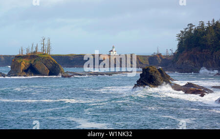 View across  with Cape Arago Lighthouse , Sunset Bay State Park , Oregon , USA Stock Photo