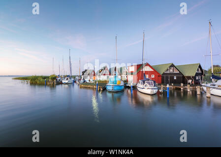 Boathouses in the Morning Mood at the port Althagen in Ahrenshoop by the Bodden at the Darß. Althagen, Ahrenshoop, Darß, Mecklenburg-Vorpommern, Germa Stock Photo
