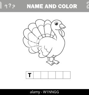 Black and White Cartoon Vector Illustration of Funny Turkey Farm Bird Animal for Coloring Book - Crossword puzzle Stock Vector