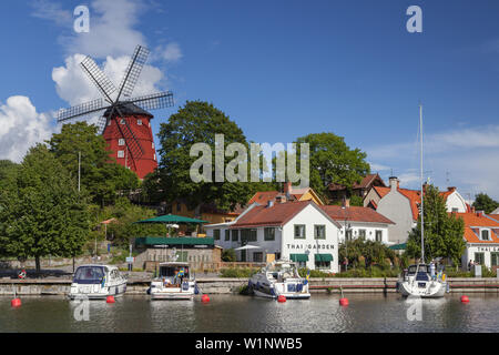 Wind mill and harbour in Strängnäs by the lake Mälaren, Södermanland, South Sweden, Sweden, Scandinavia, Northern Europe, Europe Stock Photo
