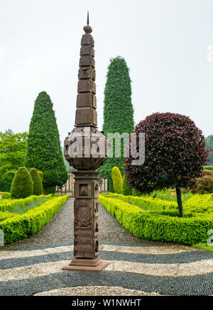 Scotland's oldest 1630 obelisk sundial restored in the formal garden of Drummond Castle Gardens, Perthshire, Scotland, UK Stock Photo