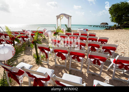 Wedding setting on a sandy beach at Pigeon Point, Tobago, West Indies, South America Stock Photo