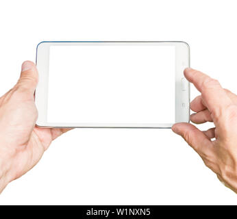 Male hands holding a tablet PC. Stock Photo