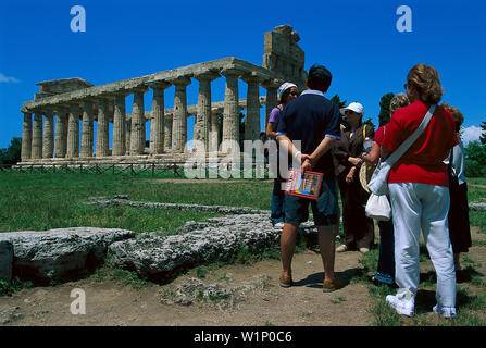 Group of Tourists, Temple, Paestum Campania, Italy Stock Photo
