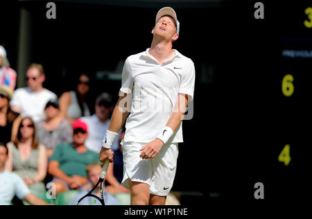 London, Uk. 3rd July 2019. The Wimbledon Championships 2019. Kyle Edmund Celebrates, Great Britain, 2019 Credit: Allstar Picture Library/Alamy Live News Stock Photo