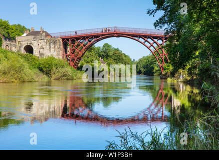 Ironbridge Shropshire the Ironbridge bridge with reflection over the River Severn in ironbridge gorge Iron bridge Shropshire england GB UK europe Stock Photo