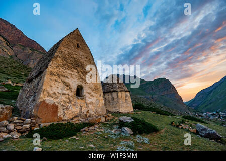 View of medieval tombs in City of Dead near Eltyulbyu, Russia Stock Photo
