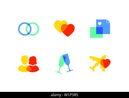 Love and marriage - flat design style icons set Stock Vector