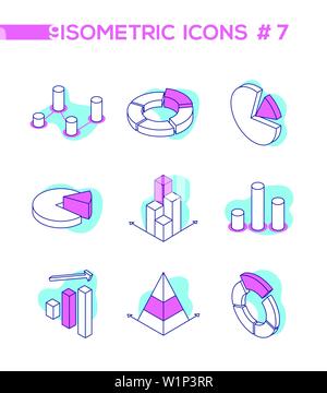 Infographic charts and diagrams - set of vector isometric elements Stock Vector
