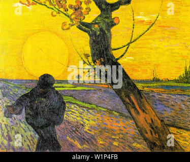 Vincent Van Gogh, Sower at Sunset, landscape painting, 1888 Stock Photo