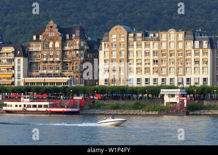 View over the river Rhine of Koenigswinter, Middle Rhine Valley, North Rhine-Westphalia, Germany, Europe Stock Photo