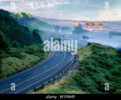 Cape Sebastian with road at sunrise. Oregon. Stock Photo