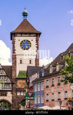 Schwabentor, gate tower, old city center, Freiburg, Baden-Wuerttemberg, Schwarzwald, black forest, Germany Stock Photo