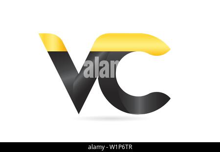 joined or connected VC V C yellow black alphabet letter logo combination suitable as an icon design for a company or business Stock Vector