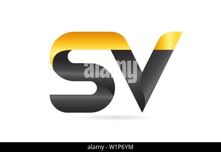 joined or connected SV S V yellow black alphabet letter logo combination suitable as an icon design for a company or business Stock Vector