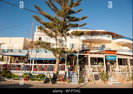 seafront in the evening with restaurant, Plakias, Crete, Greece, Europe Stock Photo