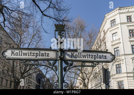 Street sign, Kollwitzplatz, Prenzlauer Berg, Berlin, Germany Stock Photo