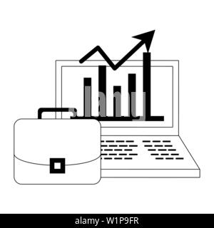 Laptop with statistics growing and briefcase symbols Stock Vector