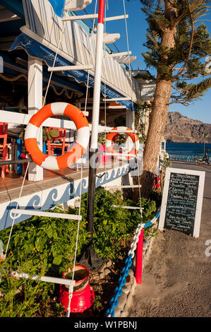 seafront in the evening with restaurant, Plakias, Crete, Greece, Europe Stock Photo